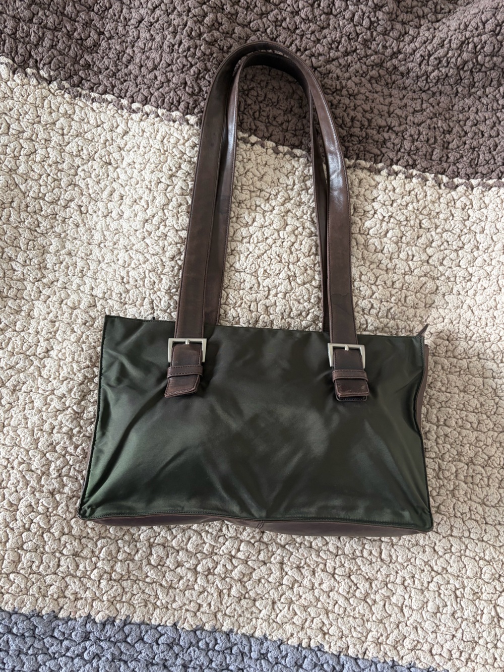 Vintage Prada Nylon & Leather shoulder bag in brown and green